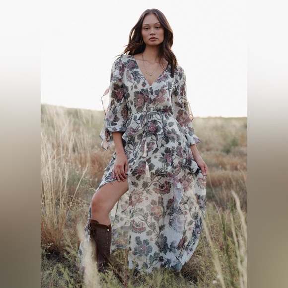 Joyfolie Dresses & Skirts - Joyfolie Floral Maxi Dress in Purple and Green